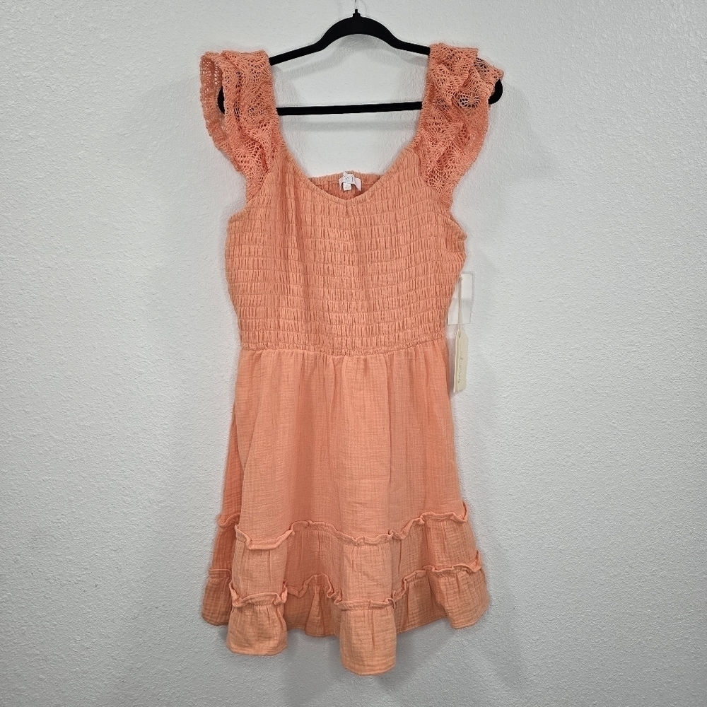 Love & Piece Straight Midi Dress Summer Lace Sleeve Vacation Flup Edge Size XL